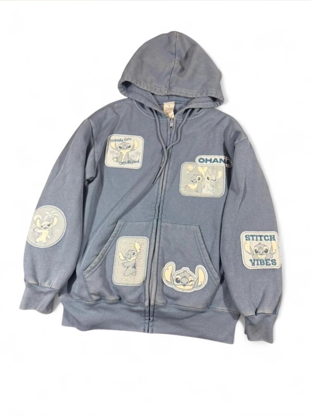 Disney Stitch Zip Up Hoodie Blue Y2K Ohana Graphic Sweatshirt Women’s